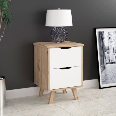 Veke Borg yöpöytä 2-laatikolla tammi/valkoinen | Alk. 139,00 €