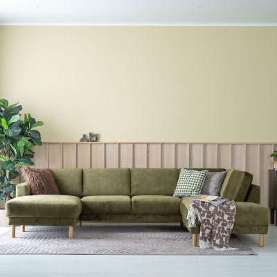 Veke Joki U-kulmasohva oikea vihreä Adore 59, tammijalat, kuvausmalli | Alk. 2 240,00 €