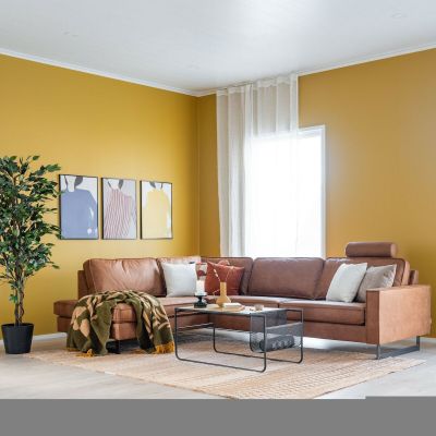 Veke Macho avokulmasohva vasen konjakinruskea Colorado 03, mustat jalat, asiakaspalau | Alk. 2 990,00 €