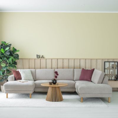 Veke Joki U-kulmasohva oikea beige Storm 6, tammijalat, kuvausmalli