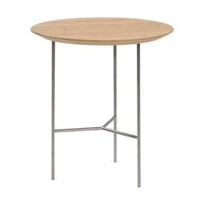 Mavis Tribeca sivupöytä lakattu tammi, satiinikromiset jalat, ø47 cm | Alk. 435,00 €