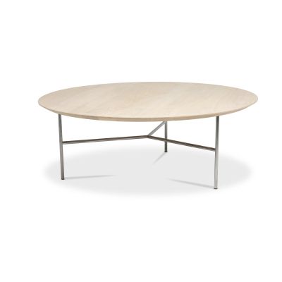 Mavis Tribeca-sohvapöytä saippuoitu tammi rustiikki, satiinikromatut jalat, ø110 | Alk. 955,00 €