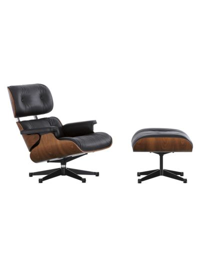Vitra Eames lounge -nojatuoli ja rahi, pähkinä / premium f -nahka 66 musta