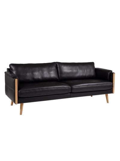 Dahlqvist Limone-sohva, musta nahka/tammi l 203 cm