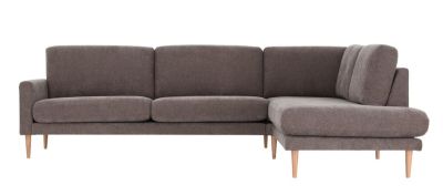 Veke Kotoa avokulmasohva oikea, mocca 18 Storm, pyöreäkartio tammijalka