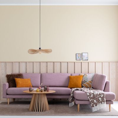 Veke Kotoa avokulmasohva oikea, roosa 60 Merita, pyöreäkartio tammijalka