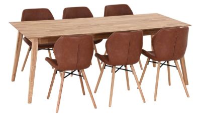 Veke Koto-Keto 6-hengen ruokailuryhmä öljytty tammi/konjakki Retro 691B PU-keinonahka