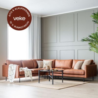 Veke Scandic Copenhagen kulmasohva 2K3, konjakinruskea Kentucky 9, mustat jalat