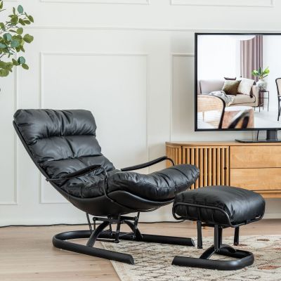 Mooda Osby nojatuoli musta nahka, asiakaspalautus