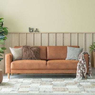 Veke Joki 3-istuttava sohva nahkaverhoiltu, konjakinruskea kentucky 9, tammij, kuvaus