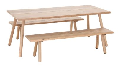 Veke Veini tammi 6-hengen ruokailuryhmä penkeillä lakattu tammi