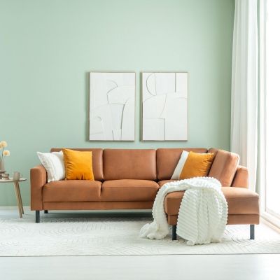 Veke Joki avokulmasohva oikea nahkaverhoiltu, konjakinruskea kentucky 9, mus, kuvausm