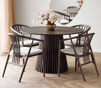 House Nordic Osaka-Agustin pyöreä 4-hengen ruokailuryhmä savutammi/hiekka