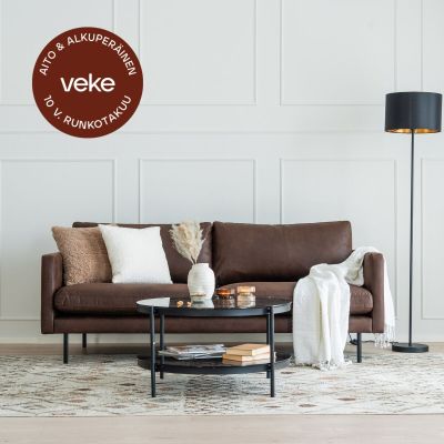 Veke Scandic Copenhagen 3-istuttava sohva ja rahi ruskea Colorado 05 bonded-nahka, as