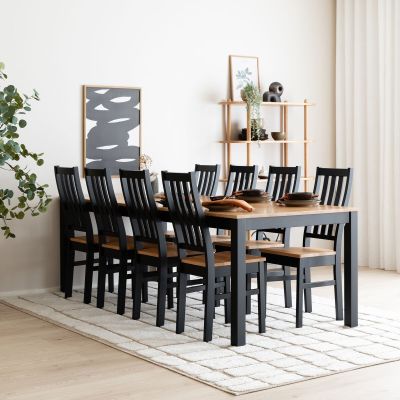 Veke Scandic-Niklas tammi 8-hengen ruokailuryhmä musta/tammi, kuvausmalli