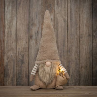 Winteria Tonttu ja lahjasäkki LED-valolla 60 cm vaaleanruskea/valkoinen