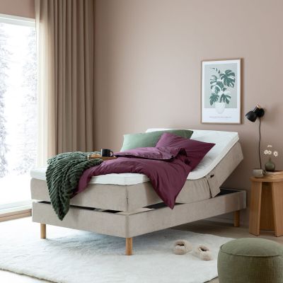 Unia Kulta moottorisänkypaketti 120x200 L beige, Unia relax 7cm, pyöreä öljytty