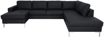 Veke Toronto U-kulmasohva oikea musta Madryt Noir 910 PU-keinonahka, L1-metallijalat-