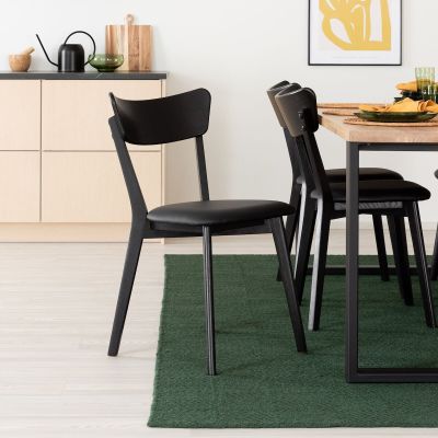 Veke 4kpl Koto tuoli musta lakattu saarni, musta PU-keinonahka istuin, asiakaspalautu