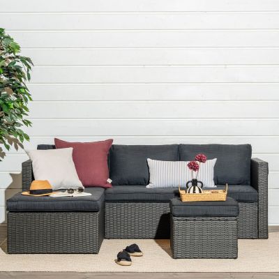 Veke Oakland divaanisohva ja sohvapöytä tummanharmaa, kuvausmalli