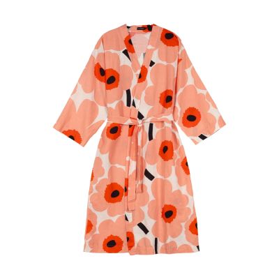 Marimekko Unikko kylpytakki S/M Off white-coral-orange red-charcoal