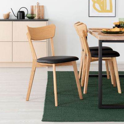 Veke 2kpl Koto tuoli öljytty tammi, musta PU-keinonahka istuin, asiakaspalautus