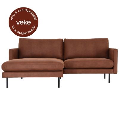 Veke Scandic Copenhagen mini divaanisohva vasen, konjakinruskea Kentucky 9, mustat ja