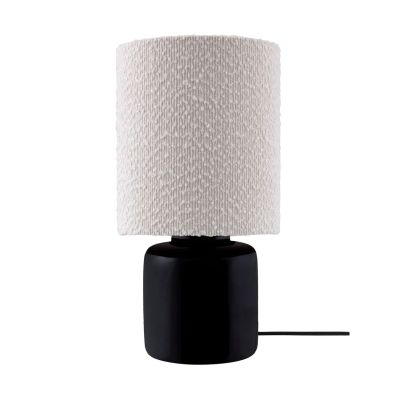 Globen Lighting Florian pöytälamppu Valkoinen bouclé/musta, Ø20×39 cm