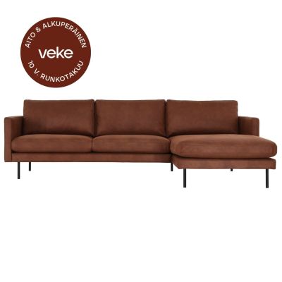 Veke Scandic Copenhagen divaanisohva oikea, konjakinruskea Kentucky 9, mustat jalat