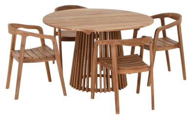 House Nordic Lorca-Otero 4- hengen pyöreä tiikki ruokailuryhmä, kuvausmalli