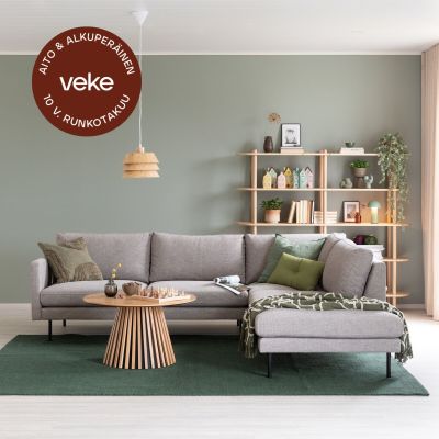 Veke Scandic Copenhagen avokulmasohva oikea vaaleanharmaa Verdon 482, mustat jalat