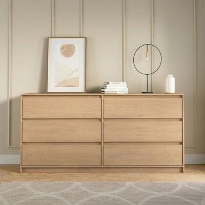 Veke Manami leveä lipasto 3+3-laatikolla tammi