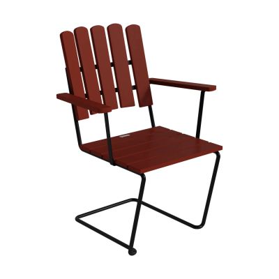 Grythyttan Stålmöbler A2 nojatuoli Tummanpunainen lakattu tammi musta teräsrunko