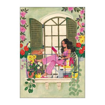 Poster & Frame - Caroline Bonne Müller Juliste 50x70 cm Woman reads on balcony with cats
