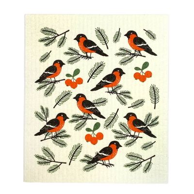 Mellow Design - Tiskirätti Punatulkut 17x20 cm Valkoinen/Punainen