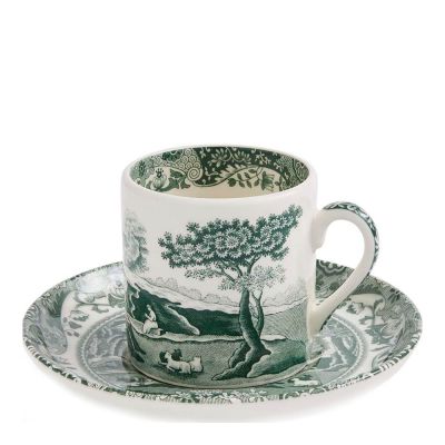 Spode - Heritage Green Italian Espressokuppi ja aluslautanen 9 cl Vihreä/Valkoinen
