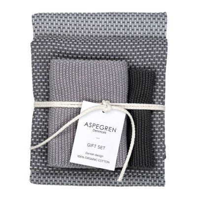 Aspegren - Lahjapakkaus: Keittiöpyyhe 1 kpl & Tiskirätti 2 kpl Granite