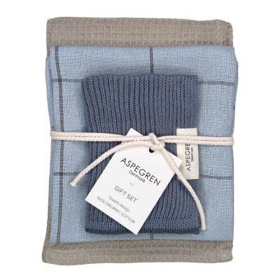 Aspegren - Lahjapakkaus: Keittiöpyyhe 2 kpl & Tiskirätti 1 kpl Blue Cheese