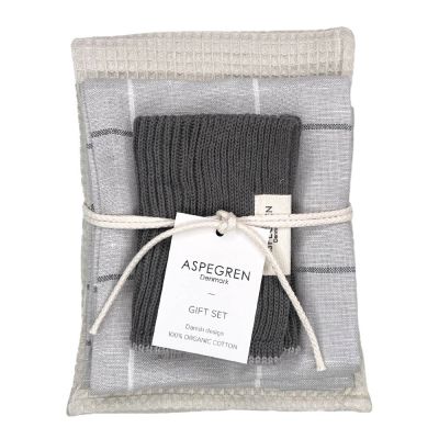 Aspegren - Lahjapakkaus: Keittiöpyyhe 2 kpl & Tiskirätti 1 kpl Oyster