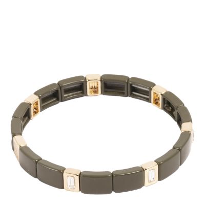 A&C Oslo AS - Enamel Tiles Crystal Line emaloitu rannekoru armeijanvihreä/kulta kristalli