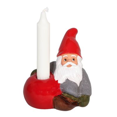 ROLF BERG KERAMIK - Tonttu omenakynttilänjalalla 13 cm