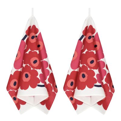 Marimekko - Unikko Keittiöpyyhe 47x70 cm 2 kpl Valkoinen/Punainen