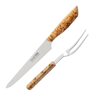 EKA - Gourmet Leikkausveitsi 22,6 cm + Paistihaarukka Visakoivu/Ruostumaton teräs