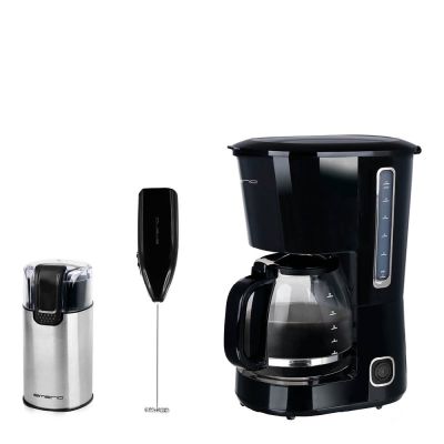 EMERIO - Kahvisetti: Kahvinkeitin + Maidonvaahdotin + Kahvimylly Musta/Ruostumaton
