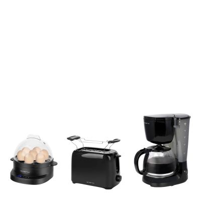 EMERIO - Aamiaissetti: Kahvinkeitin + Leivänpaahdin + Munakeitin Musta