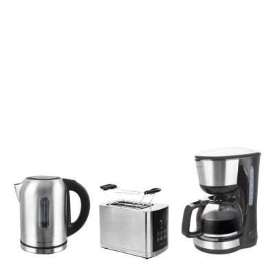 EMERIO - Aamiaissetti: Kahvinkeitin + Leivänpaahdin + Vedenkeitin Teräs