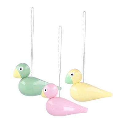Kay Bojesen Denmark - Songbird Puulintu 5 cm 3 kpl Vihreä/Keltainen/Roosa