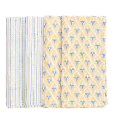 Chamois - Tulip & Leaf Lautasliina 50x50 4 kpl Keltainen/Sininen