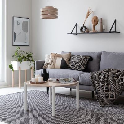 Veke Koivu pyöreä sohvapöytä Ø80 cm valkoinen/koivu, asiakaspalautus