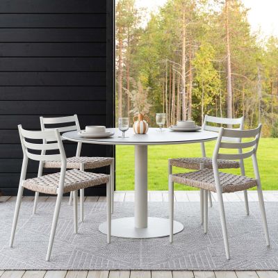 Veke Stone-Gustav 4-hengen pyöreä ruokailuryhmä greige/vaalea luonnonväri